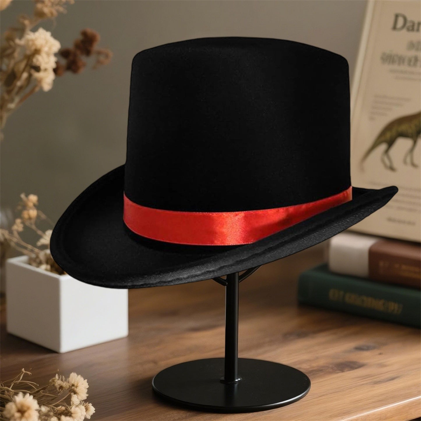 Black Top Hat for Adults Classic Tuxedo Hat Costume Magician Hat with Satin Band for Men and Women Elegant Design