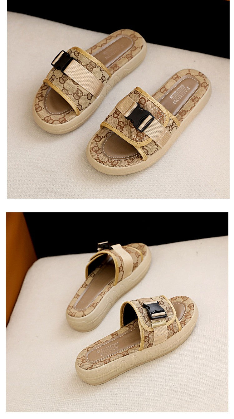 Women Slippers Flat Bottom Fashion All-match Sandals Woman Summer Outer Wear Non-slip Wear-resistant Pvc Soft-soled Lady Slipper