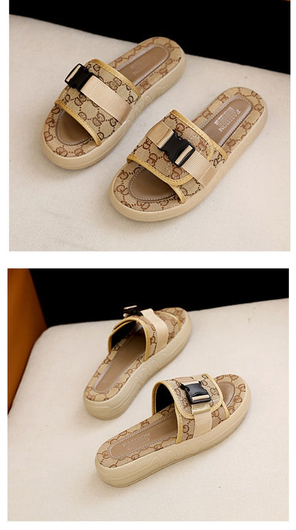 Women Slippers Flat Bottom Fashion All-match Sandals Woman Summer Outer Wear Non-slip Wear-resistant Pvc Soft-soled Lady Slipper