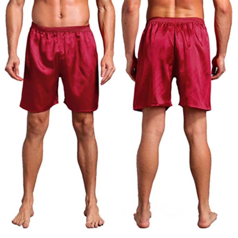Men Casual Home Nightwear Silk Satin Pajamas Shorts Soft Pyjamas Pants Sleep Comfortable Bottoms Solid Color Breathable Boxer