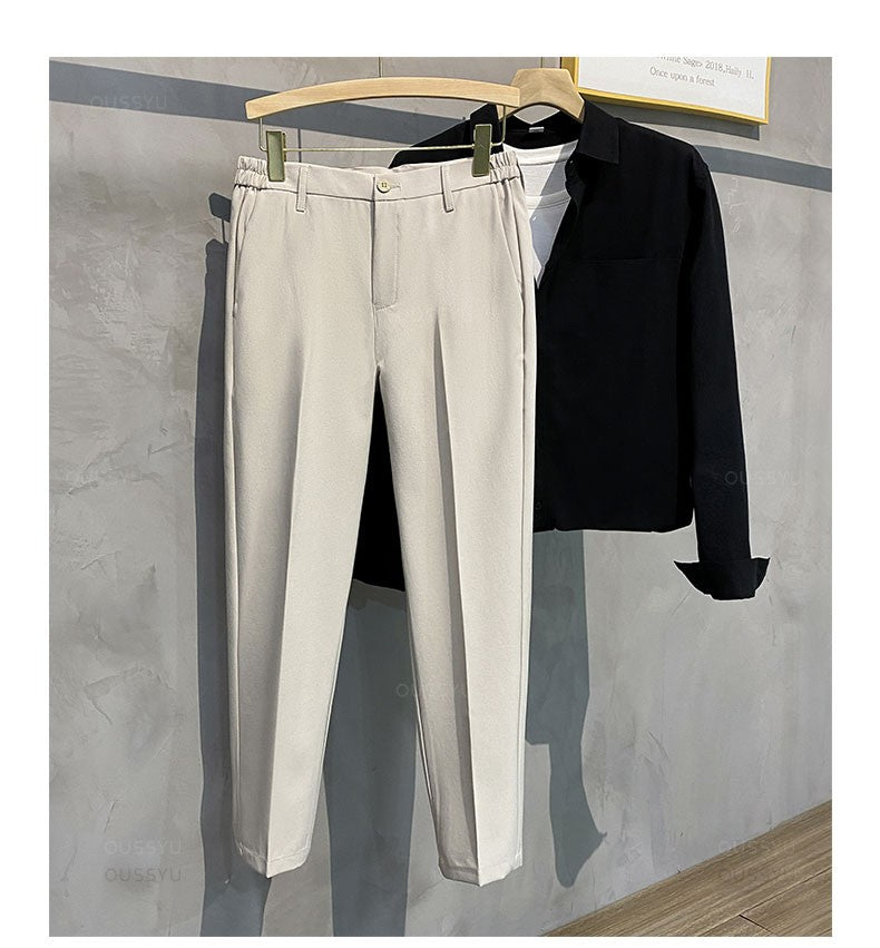 2025 Spring Summer Men's Casual Pants Suit Pant Slim Fit Work Elastic Waist Jogging Business Trousers Male Black Plus Size 40 42