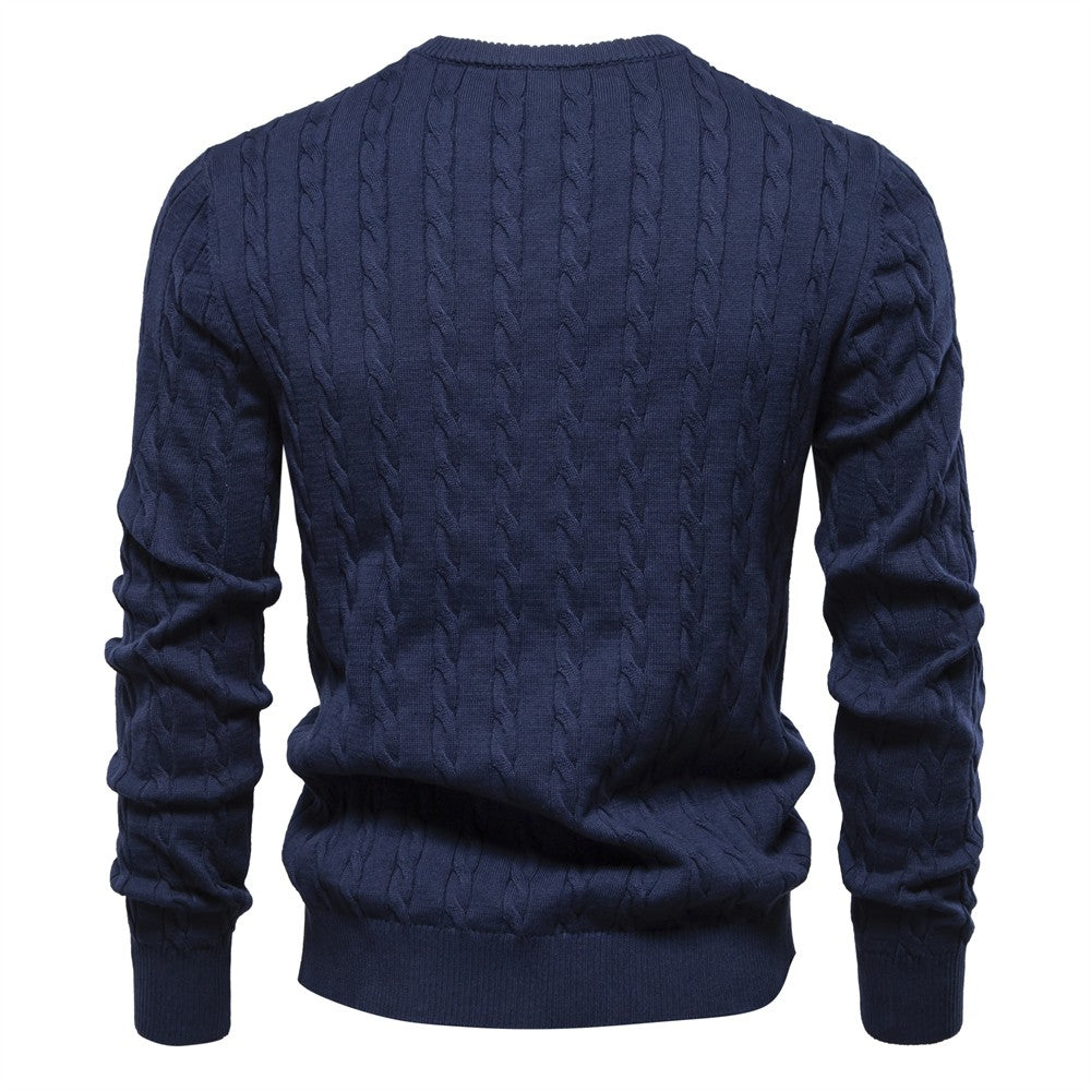 AIOPESON Mens Giraffe Embroidery Cotton Sweaters Round Neck Classic Twist Patterned Pullover Knitted Sweater for Men
