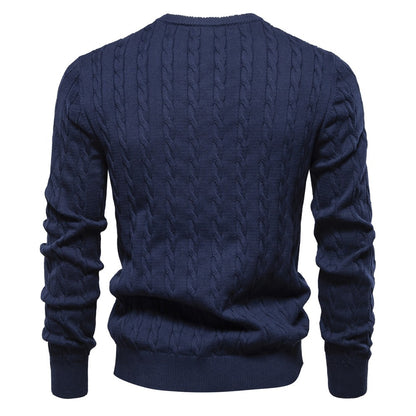 AIOPESON Mens Giraffe Embroidery Cotton Sweaters Round Neck Classic Twist Patterned Pullover Knitted Sweater for Men