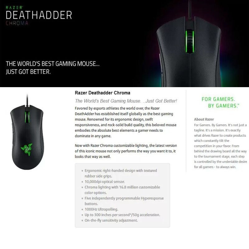 Mouse Gamer Com Fio Razer DeathAdder Essential / Mouses Com Fio 6400DPI 5 Botões Independentes Para PC Gamer de Laptop