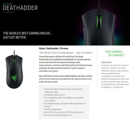 Razer DeathAdder Essential Wired Gaming Mouse / Wired Mice 6400DPI 5 Independently Buttons For Laptop PC Gamer