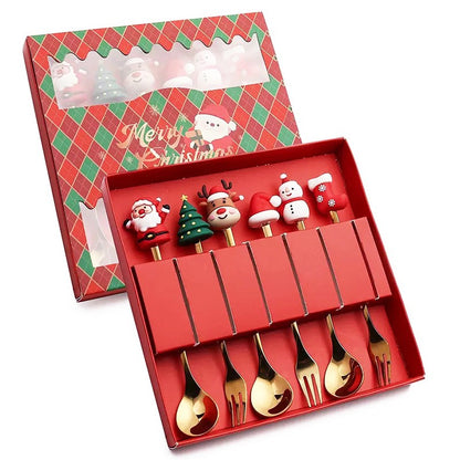 Conjunto de Talheres de Natal de Aço Inoxidável Garfos e Colheres de Sobremesa Utensílio de Cozinha para Jantares e Ocasiões Especiais