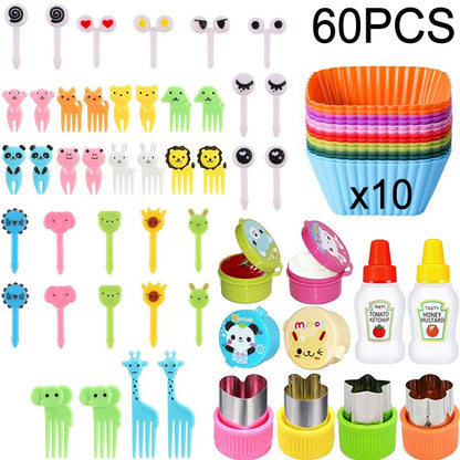 Mini Garfos de Fruta para Crianças Animais Fofos Palitos para Lanches com Cortador de Vegetais Conjunto de Divisórias de Silicone para Lancheira