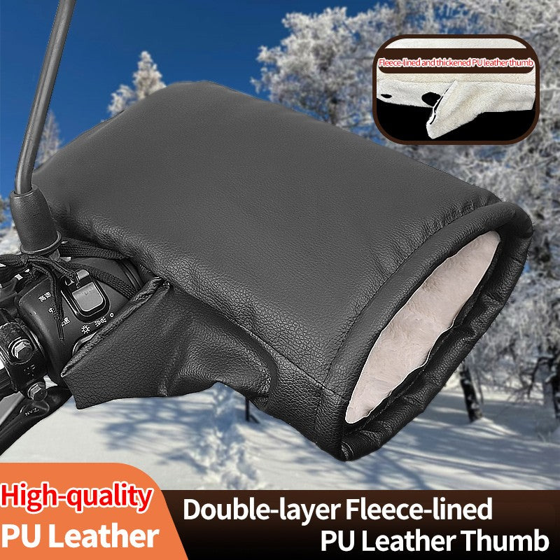 Luvas de guidão de motocicleta para inverno - Capas de guidão quentes e espessas, à prova de chuva e vento, luvas protetoras de mão em couro PU para motos