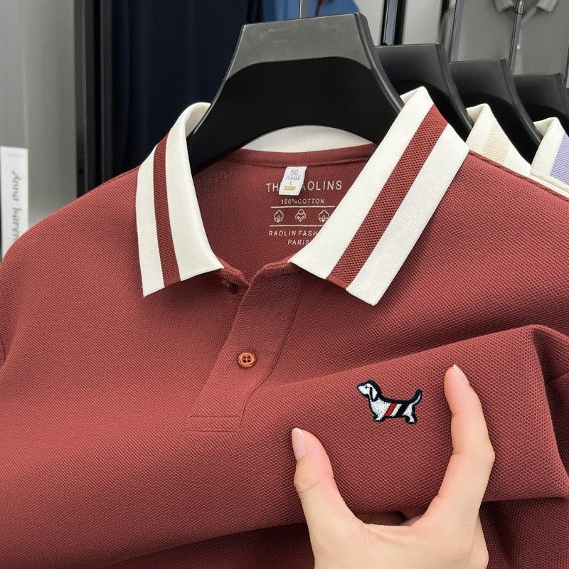 Men's 100% Cotton Original Design Printed Long Sleeved Polo Shirt Spring Autumn Simple Fashion Business Lapel T-shirt Men's Wear