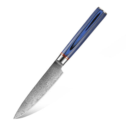 Conjunto de Facas de Cozinha 1-7 Peças, Aço Damasco Ultra Afiado para Chefe, Pão, Santoku, Desossar, Utilitárias, Lâmina com Padrão de Rosa Cabo G10 Azul