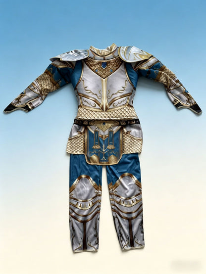 Kids knight armored jumpsuit with printed armor patterns for themed party and role-play activities