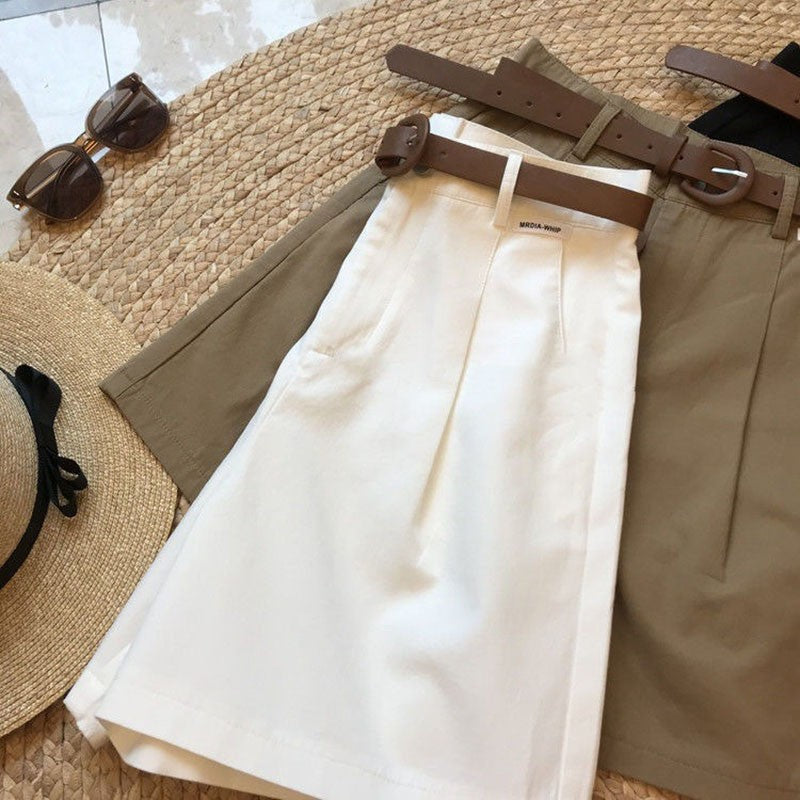 [Delivery belt] Summer new wide leg shorts Thin cotton A-frame shorts Office ladies classic loose casual zipper shorts for women