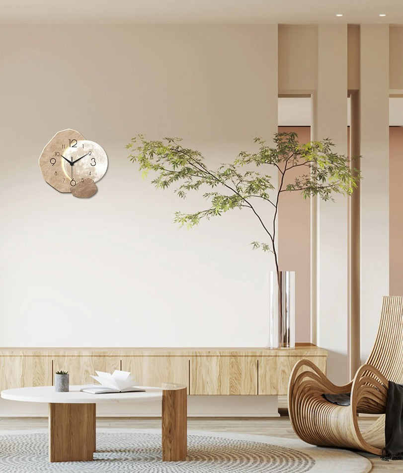 Modern Simple Silent Wall Clock, Moon Design - Quartz Movement, Wooden Material, for Bedroom, Living Room or Office Decoration