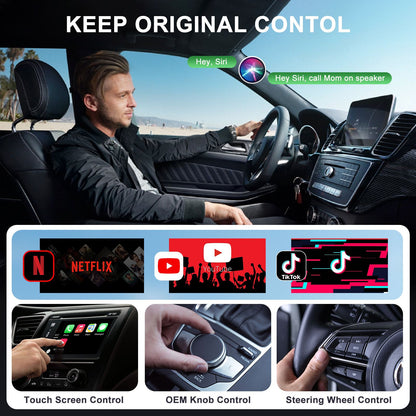 Carplay Wireless Adapter with Youtube/Netflix/Tiktok, Wireless Carplay USB Dongle for Factory Wired Carplay to Wireless