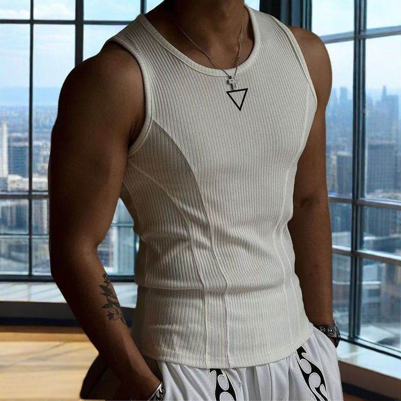 Summer American Men's Vest Wearing Thick Thread Slim Vest Men's Sports Training Striped Vest Base T-shirt Fitness GYM
