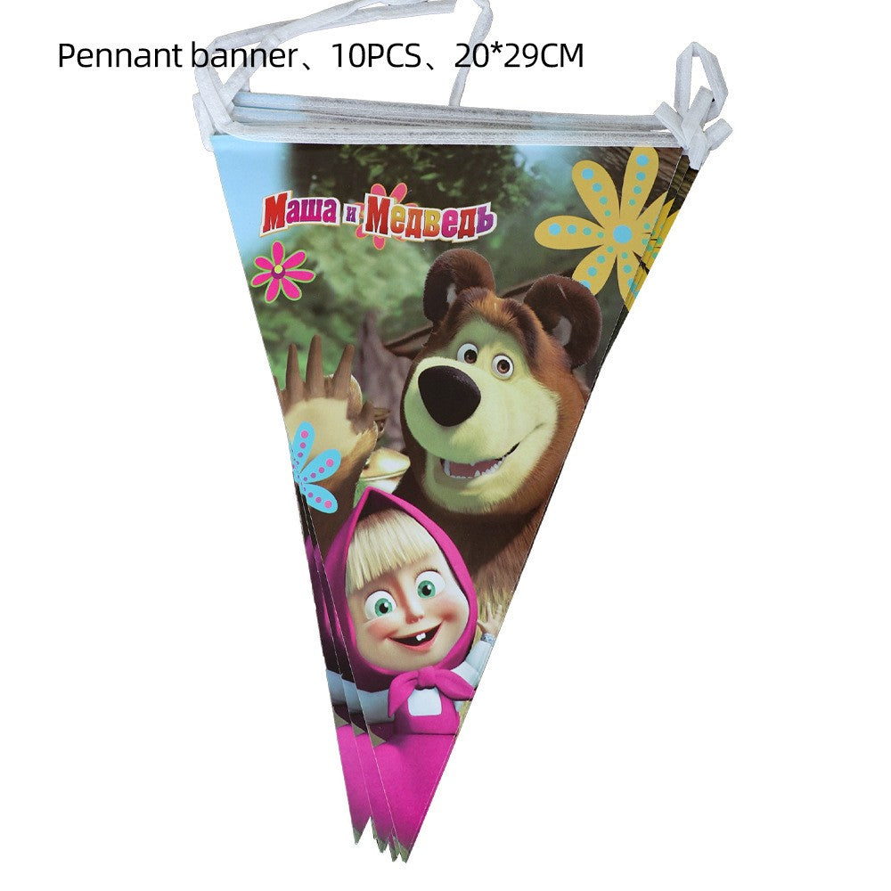 Masha and The Bear Theme Birthday Party Supplies Girls Masha Tableware Set Balloons Plates Cups for Kids Party Baby Shower Decor