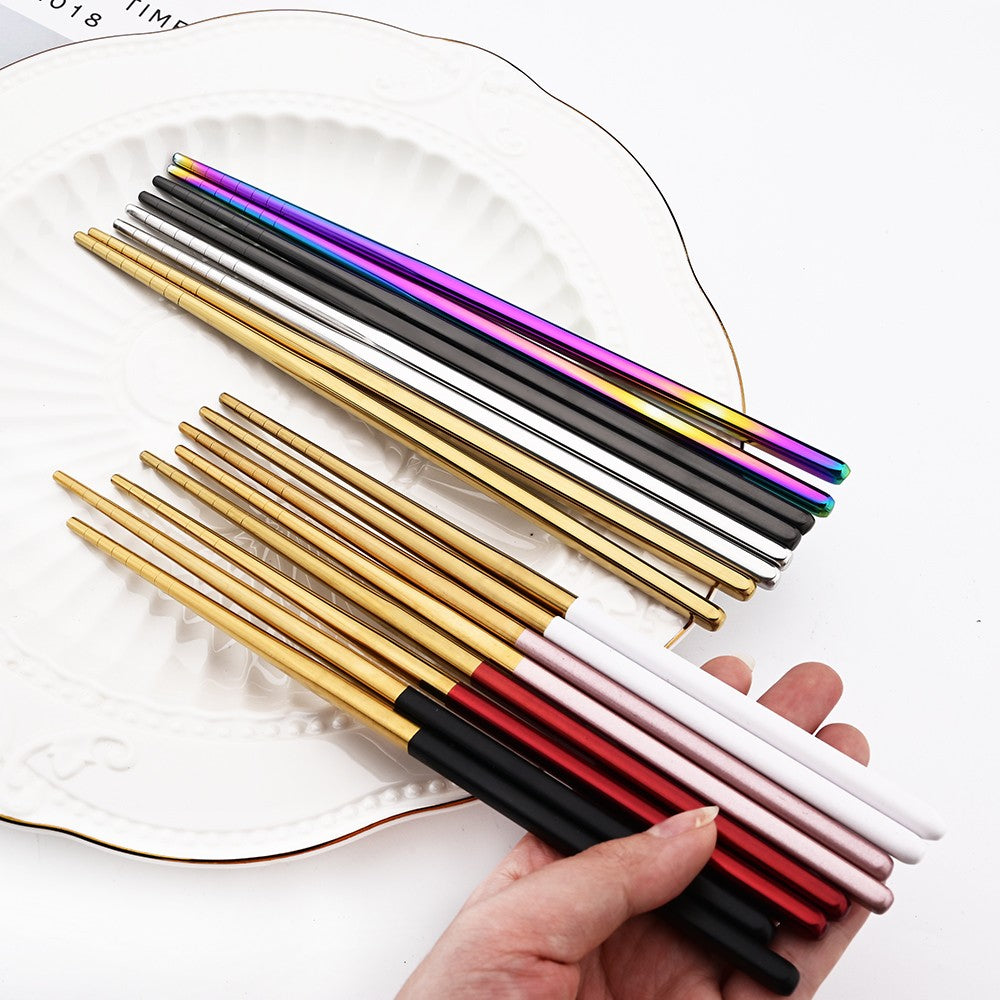 18Pcs Black Gold Dinnerware Dinner Spoons Chopsticks Cutlery Set Stainless Steel Tableware Sets Kitchen Home Silverware Set