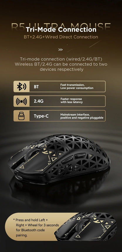 ATTACK SHARK R5 Ultra Wireless Gaming Mouse 39g Lightweight Carbon Fiber 8K Polling PAW3950MAX 42000 DPI Tri-Mode Esports Mouse