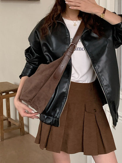 Scrub Leather female Shoulder bags winter new Ladies handbag Large capacity Brand design women big totes bolsa brown