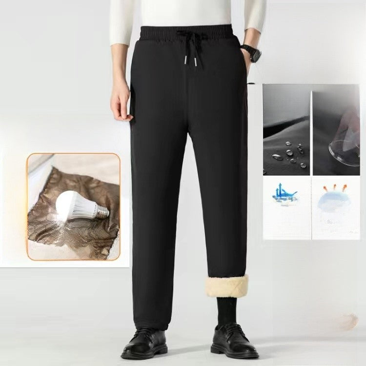 Calça Masculina de Inverno Acolchoada de Algodão para Baixo com Veludo de Cordeiro, Joelheira, À Prova de Vento, Quente, Comprida, para Neve, Negócios, Casual