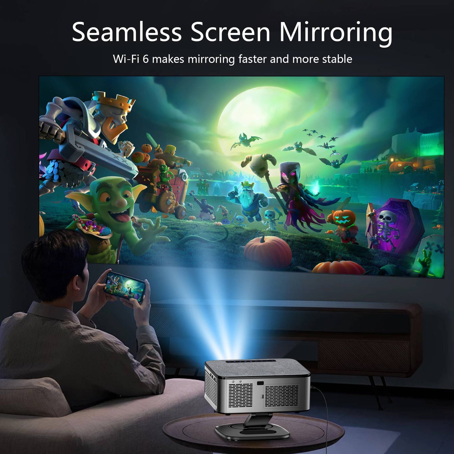 XIWBSY 40000Lumens Portable Projector 4K Android 12.0 Daylight Projector 64G 8K Video Home Theater AutoFocus Smart Proyector