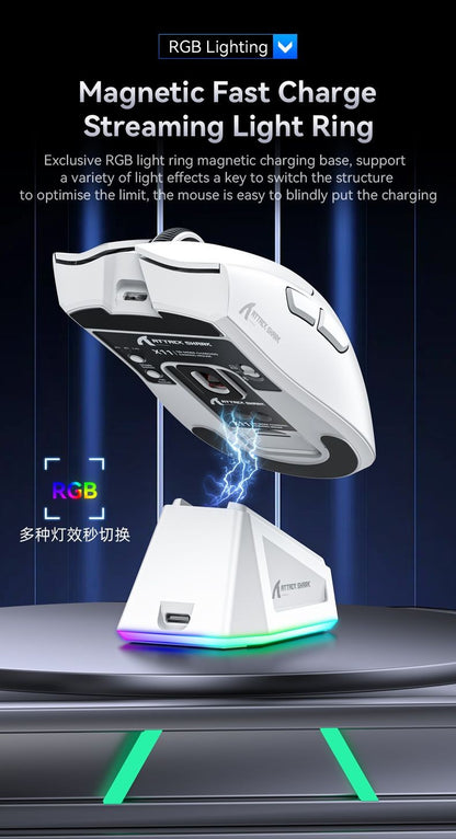 Mouse Gamer Attack Shark X11 Wireless, Conexão Tri-Modo 2.4GHz/Com Fio/Bluetooth PAW3311 22000DPI 400IPS RGB para PC