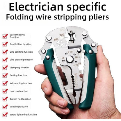 Alicate Dobrável de 18 Funções para Desencapar e Crimpar Fios - Alicate Multifuncional para Eletricista, Ferramentas de Eletricista de Nível Profissional | Design Dobrável Compacto para Conexões Seguras e Projetos DIY