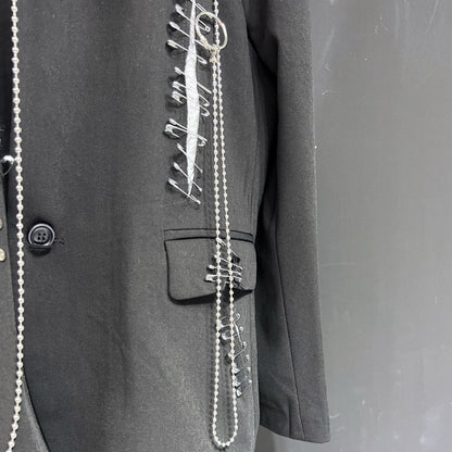 WVGA Autumn Winter New Man Tide Destroyed Metal Punk Rivet Chain Rock Suit Coat Niche Chic Casual Long Sleeved Blazer Ins W14182