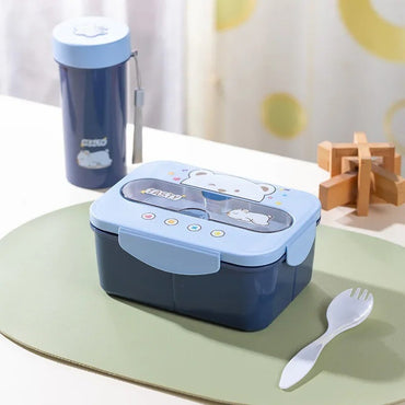 Conjunto de Copo Lancheira Infantil de Plástico Portátil 1200ML com Garfo e Lancheira Infantil com Copo de Água, Recipiente para Armazenamento de Alimentos