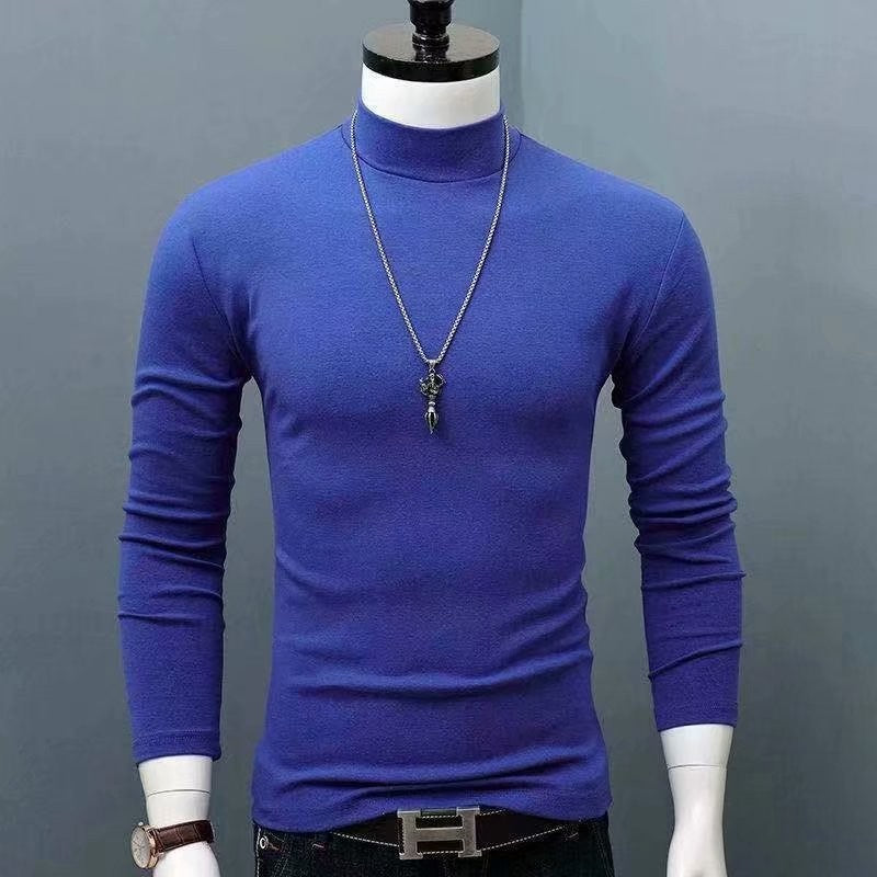 Hot Winter Warm Men Mock Neck Basic Plain T-shirt Blouse Pullover Long Sleeve Top Male Outwear Slim Fit Stretch Fashion Sweater