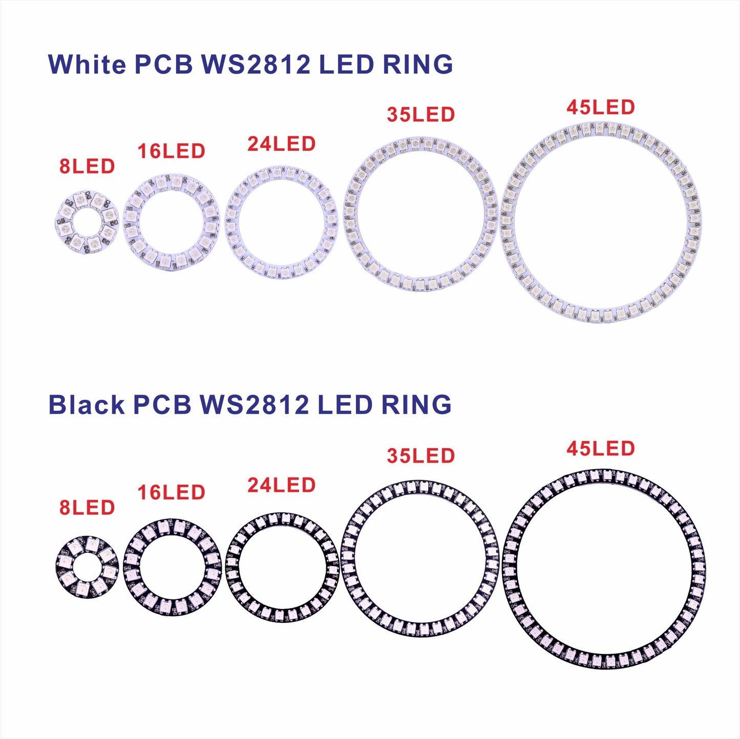 DC5V WS2812B Pixel Ring LED Panel Light Individual 8/16/24/35/45/128 LED Addressable WS2812 IC 5050 RGB LED Ring Module