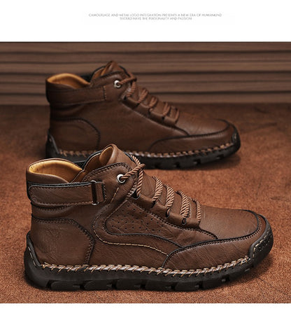 Botas masculinas costuradas à mão, sapatos casuais plus size, botas confortáveis e macias, botas antiderrapantes para uso externo
