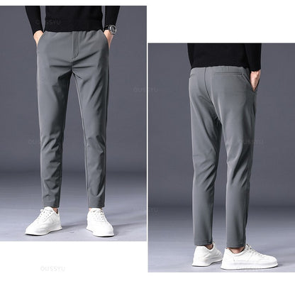 Winter Warm Men's Fleece Pants Thick Business Stretch Slim Fit Elastic Waist Jogger Korean Classic Black Gray Blue Trousers Male