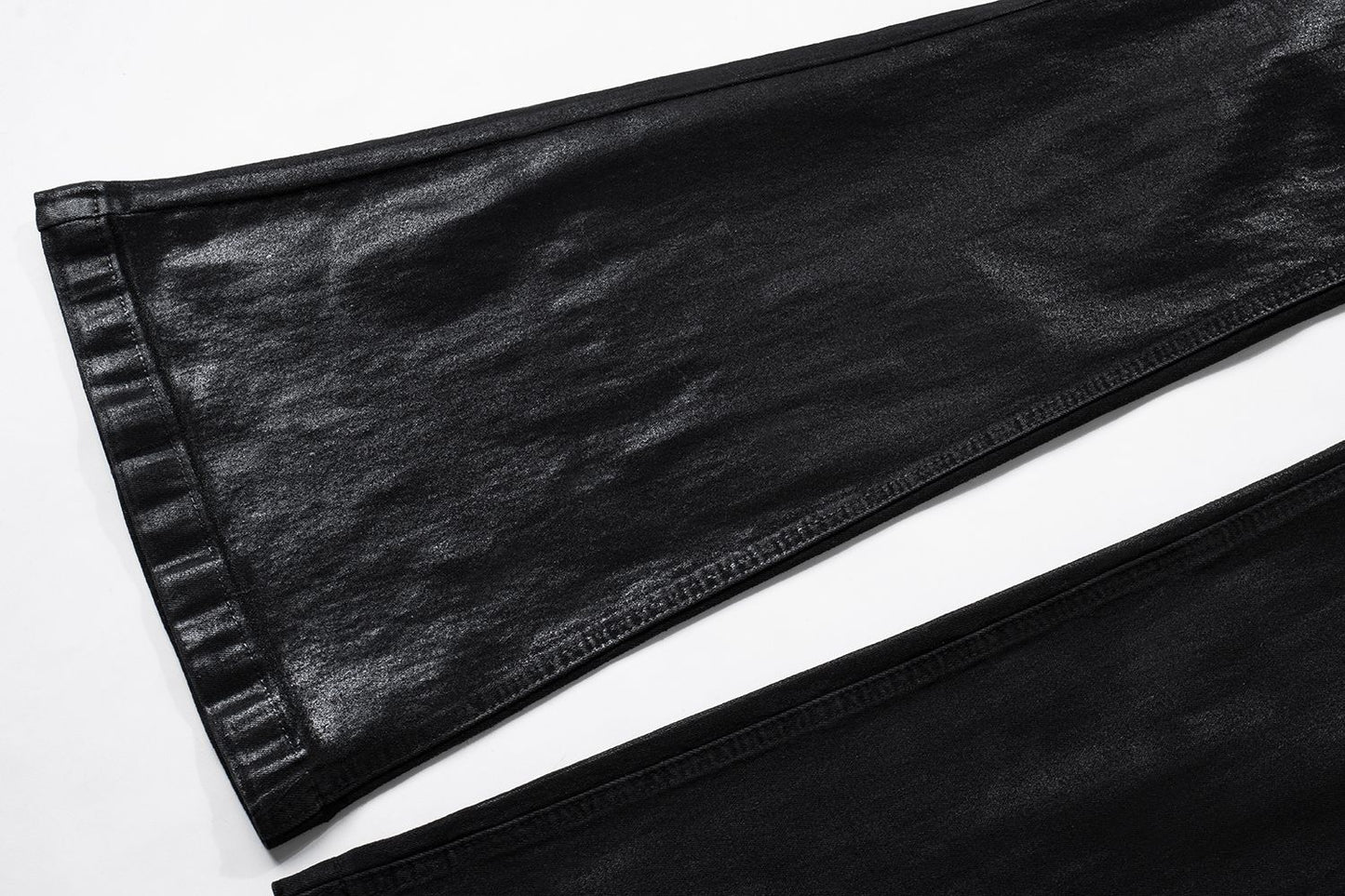 MIJKO Black Wax Leather Strecth Jeans for Men Women Baggy Flare Pants Oversized Straight Denim Trousers ZJ004