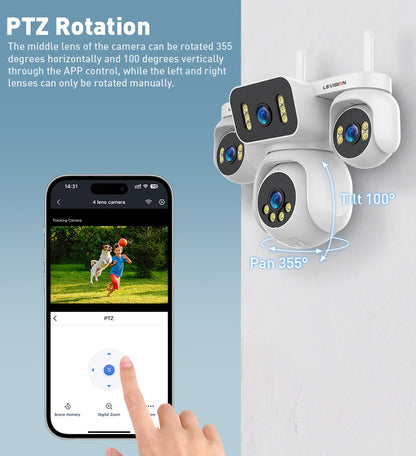 LS VISION 20MP IP Camera with 5m Cord 12X Zoom WiFi Security Cameras 4 Screens Night Vision Human Detection Auto Tracking HiEasy