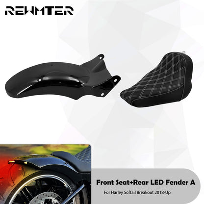 Assento Traseiro para Moto com Luz de Freio e Seta LED, Paralama Guarda-lamas para Harley Softail Fat Boy Breakout FXDR 2018-2023