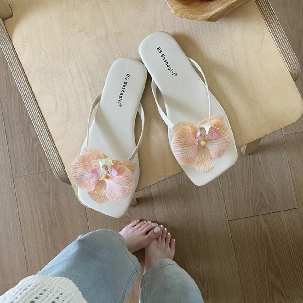 Daily Sweet Butterfly Orchid Slipper Elegant Vacation Flower Flip Flops Out Wear Summer Women's Sandals Outdoor