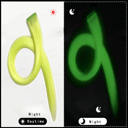 Extensões de Cabelo que Brilham no Escuro de 20 Polegadas com Presilha, Apliques Luminosos Coloridos para Festa, Presilhas de Cabelo Arco-Íris, Peruca Sintética Lisa