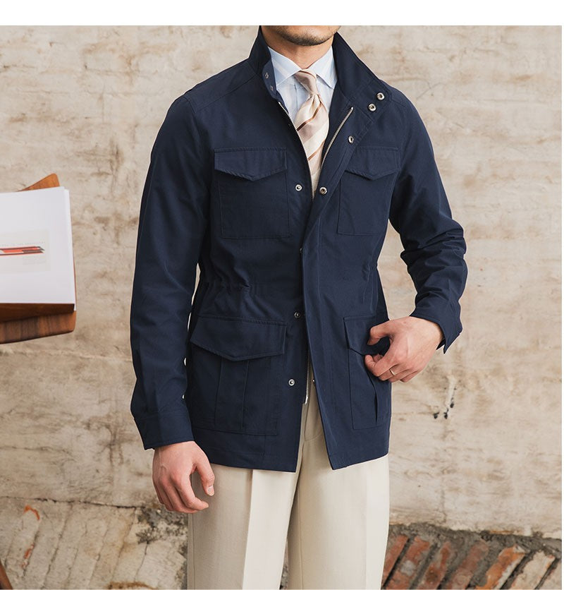 Three Spring and Summer Light Vertical Collar Waist Half Hanging M65 British Jacket Men's Retro Hunting Wear Waterproof Jacket