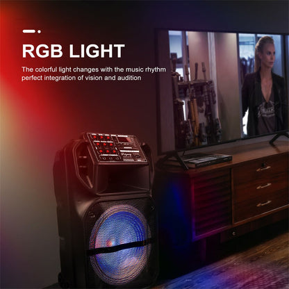Caixa de Som Bluetooth Portátil 9000W Subwoofer 15” Graves Potentes Sistema de Festa AUX & Microfone Luz LED Karaokê de Alta Qualidade e Som Alto