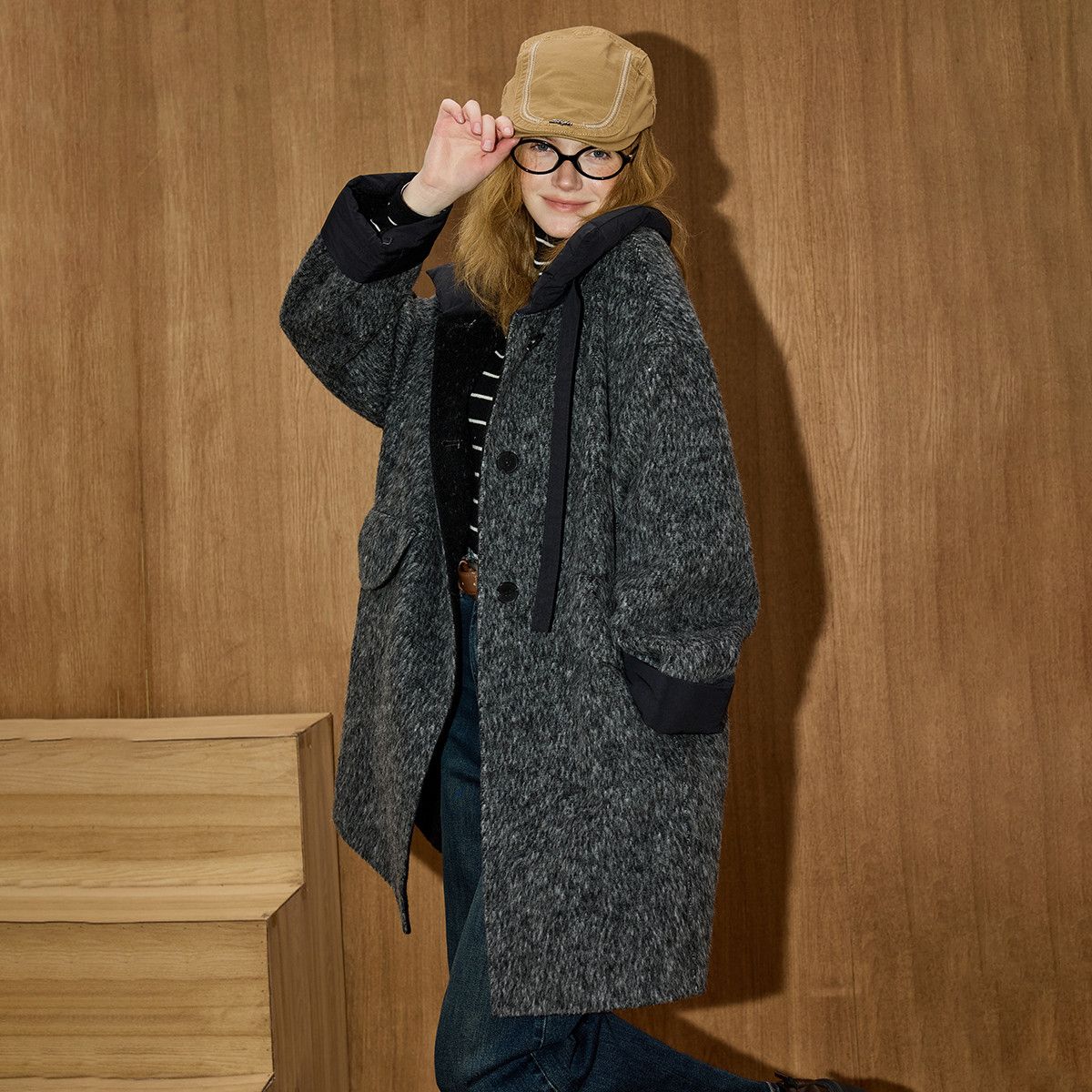 2025 Winter Women's Long Trench Coat Double Faced Wool Blend Parka Unique Patchwork Design Warm Down Filled Overcoat Outerwear