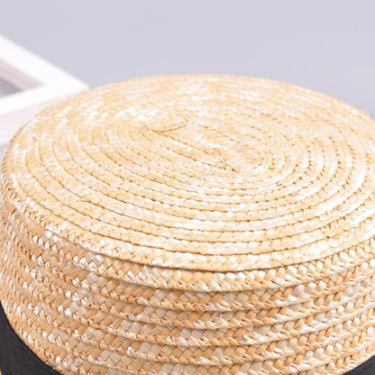 Summer Parent-child Bowknot Sun Hat Girls Straw Cap Kids Large Brim Beach Summer Boater Beach Ribbon Round Flat Top Cute Child