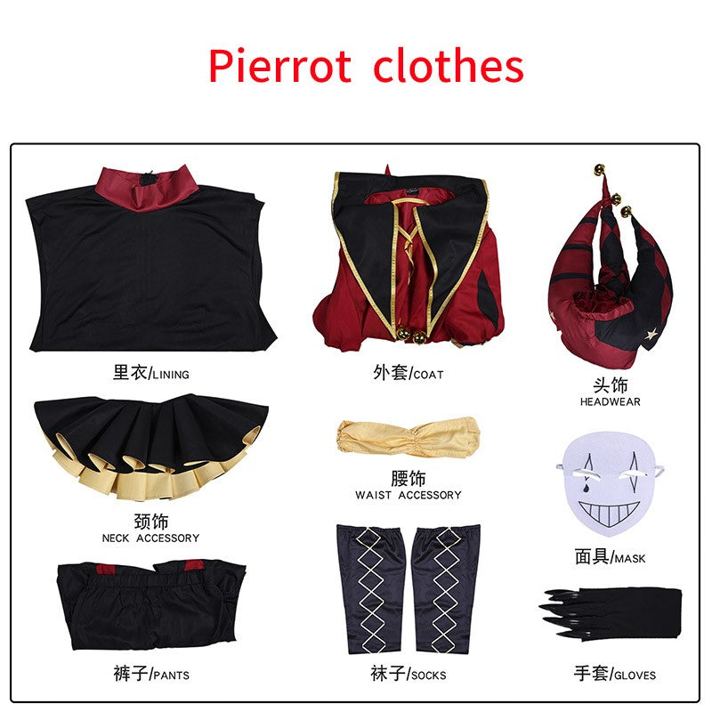 Game The Freak Circus Cosplay Costume Pierrot Jester Harlequin Cosplay Adult Clown Joker Mask Uniform Halloween Carnival Outfits