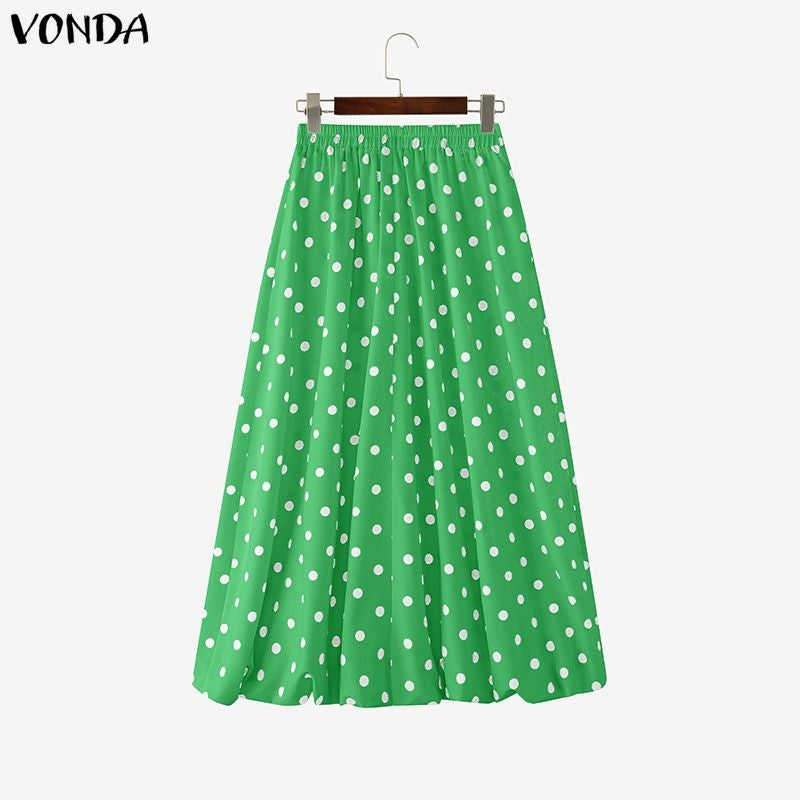 VONDA Polka Dot Bohemian Long Skirts Women Oversize Casual Elastic Waist Jupes Faldas Saia 2025 Autumn Maxi Skirt Plus Size 5XL