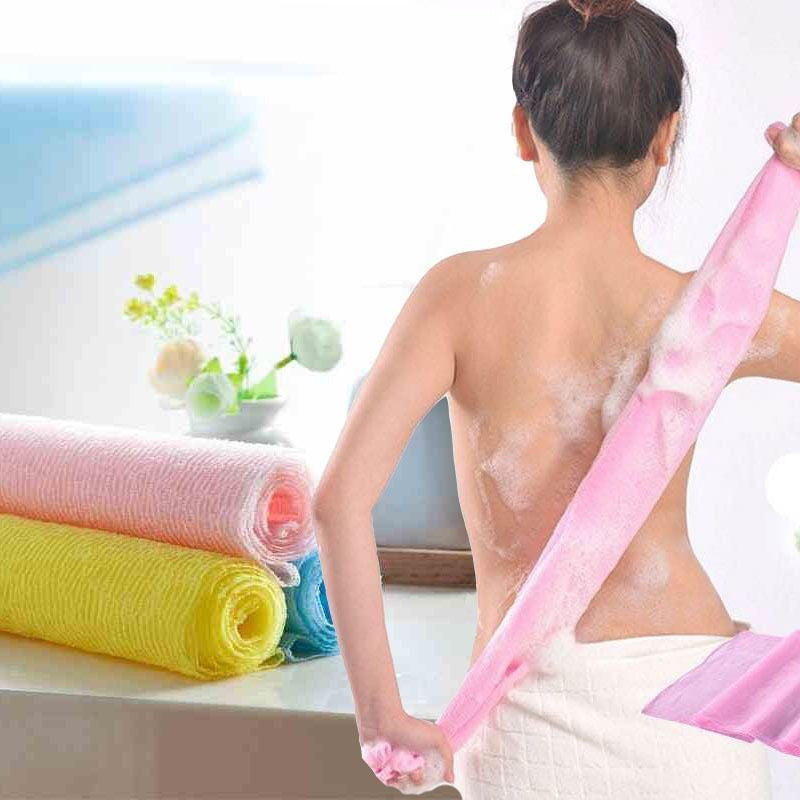 1 Esponja de Banho Japonesa, Toalha de Banho Estendida, Ferramenta de Beleza, Esfoliante de Pele, Esponja de Nylon para Polimento da Pele, Esfregão de Costas para o Corpo