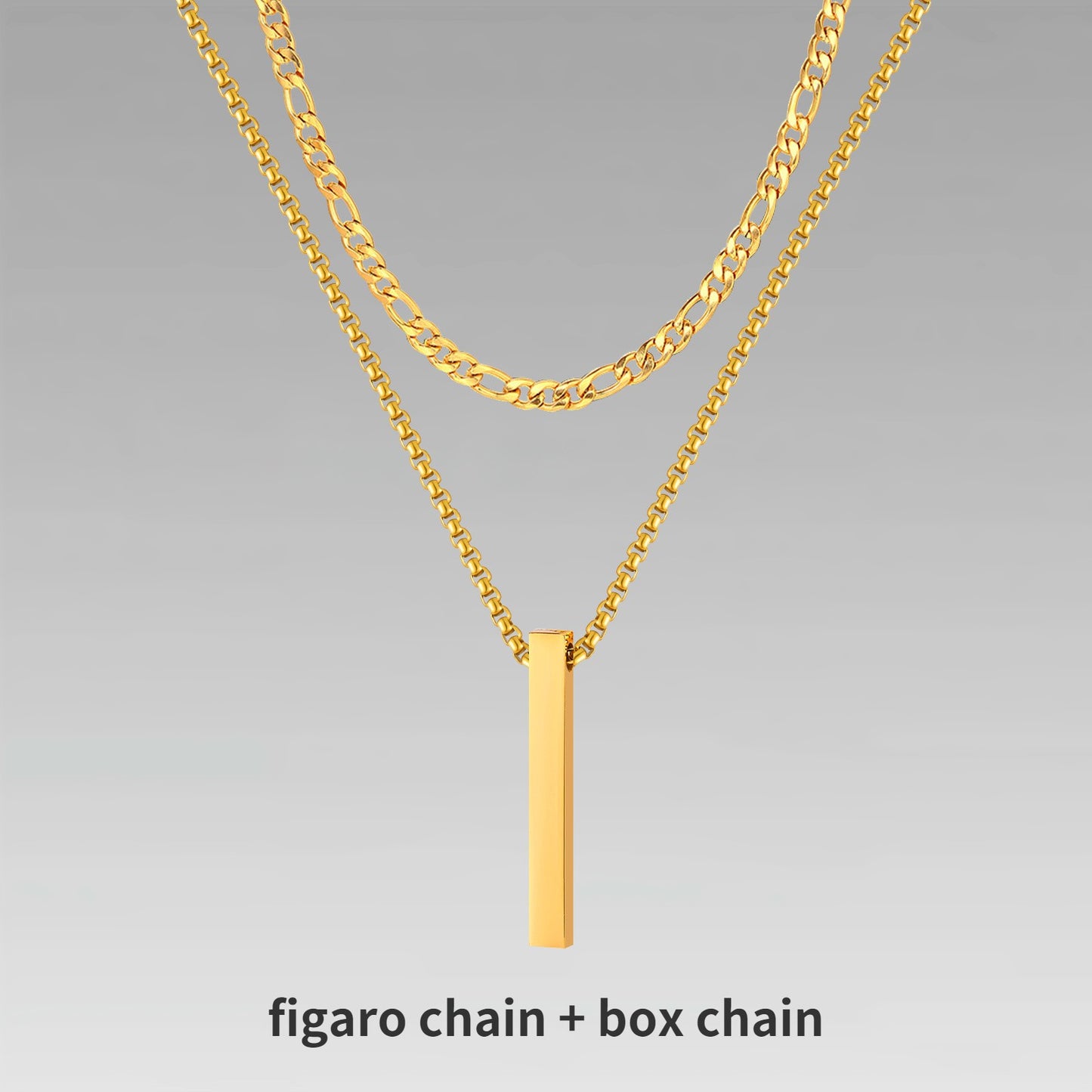 Vnox 3D Vertical Bar Necklaces for Men, Layering Stainless Steel Geometric Pendant, Layered Wheat Rope Cuban Chain, Boy Collar