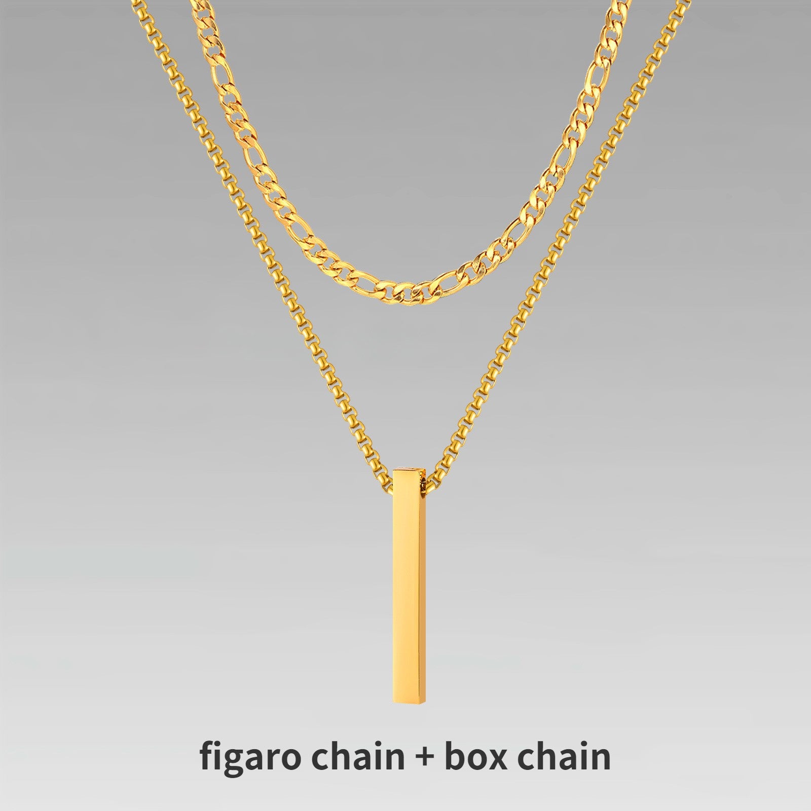 Vnox 3D Vertical Bar Necklaces for Men, Layering Stainless Steel Geometric Pendant, Layered Wheat Rope Cuban Chain, Boy Collar