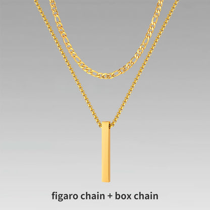 Vnox 3D Vertical Bar Necklaces for Men, Layering Stainless Steel Geometric Pendant, Layered Wheat Rope Cuban Chain, Boy Collar