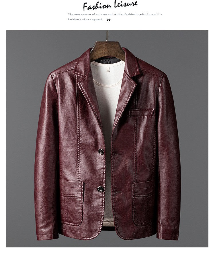 PU Leather Jackets Men Slim Fit Full Sleeve Coats Single Breasted Spliced Turn Down Collar Jacket Punk Mens Casual Male Autumn