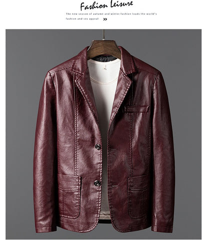 PU Leather Jackets Men Slim Fit Full Sleeve Coats Single Breasted Spliced Turn Down Collar Jacket Punk Mens Casual Male Autumn